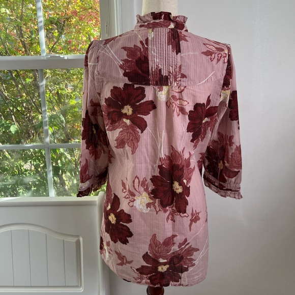 M&S Collection 100% Cotton Pleated Buttoned Front Ruffle Neck Casual Blouse Top - Picture 6 of 14